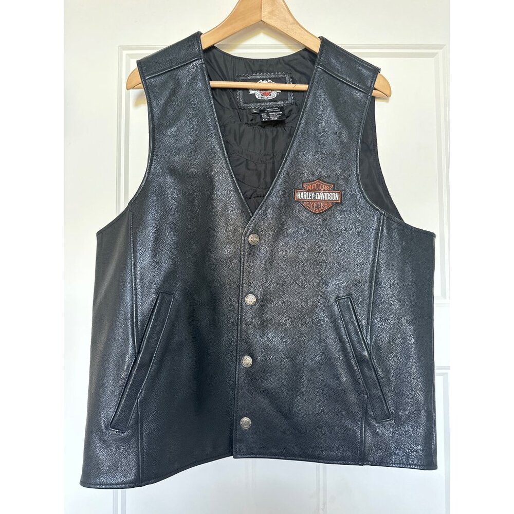 Harley Davidson Leather Vest Mens Large Fallen Heroes Snap HOG Patches America